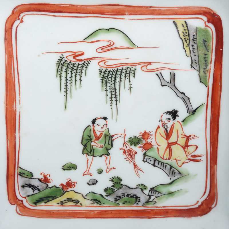 明晚期五彩人物四方洗 - 图2