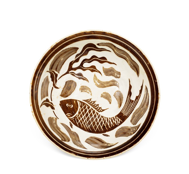 金 磁州窯魚藻紋碗 - 图1