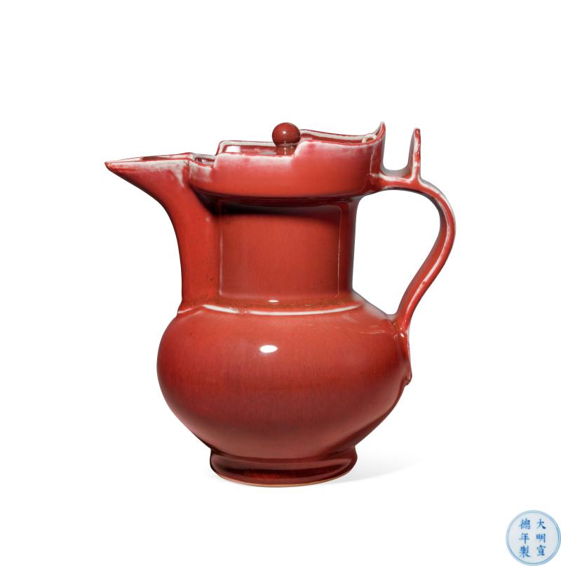清康熙 霽紅釉僧帽壺 - 图1