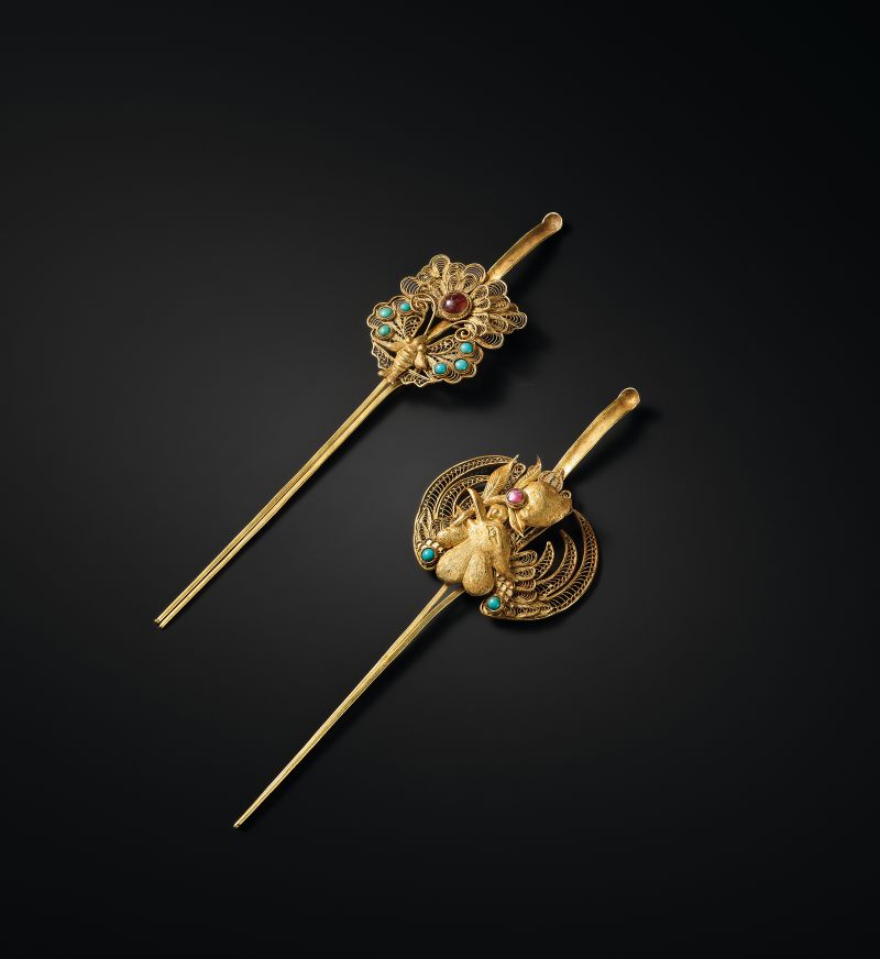 明 金質髮簪兩件