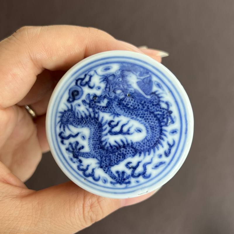 清光绪 青花云龙纹轴头一对 - 图9