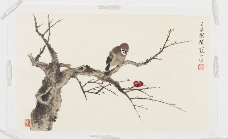 壬辰（1952年）作 江寒汀 紅梅小鳥 - 图2