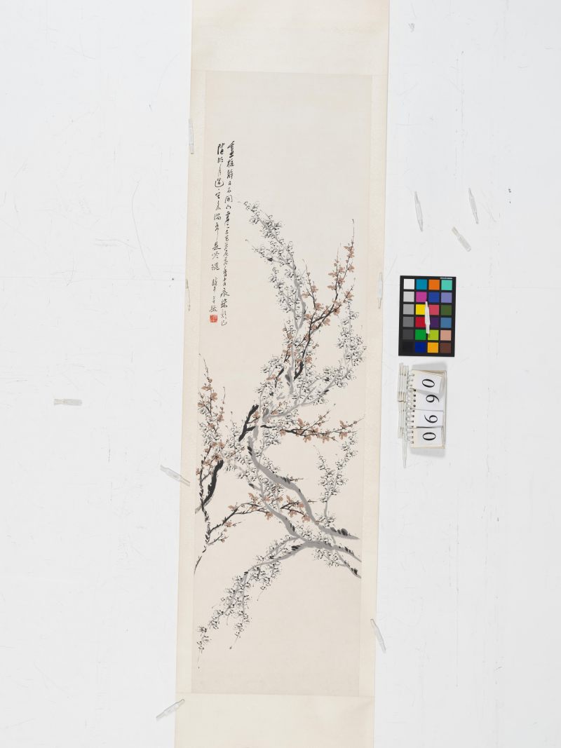 金心蘭 雙梅競芳對屏 - 图3