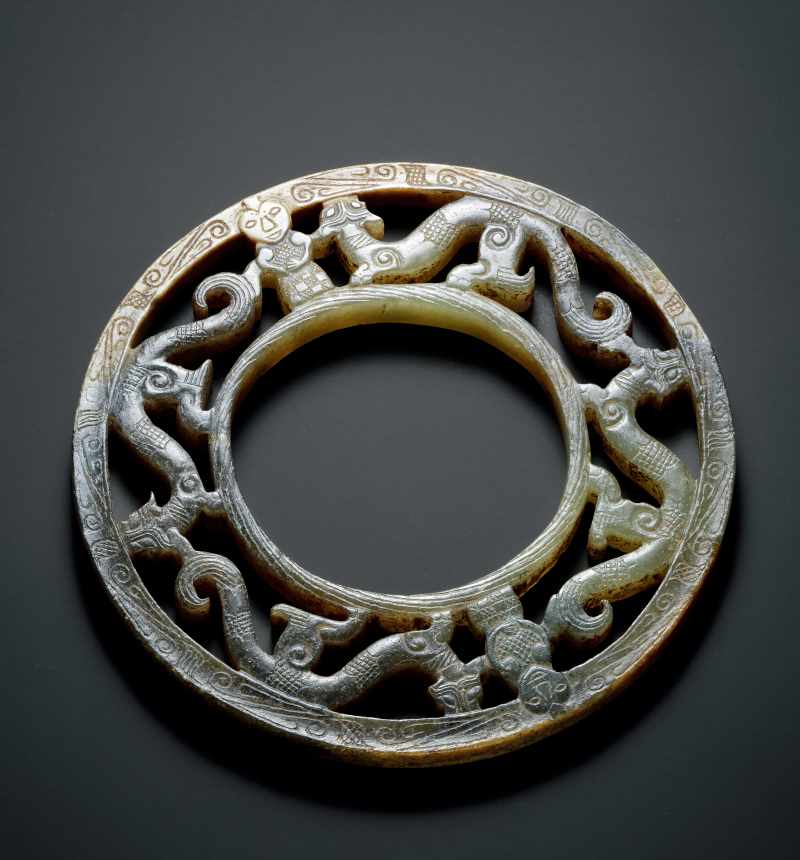 玉鏤雕人物龍紋環 - 图2