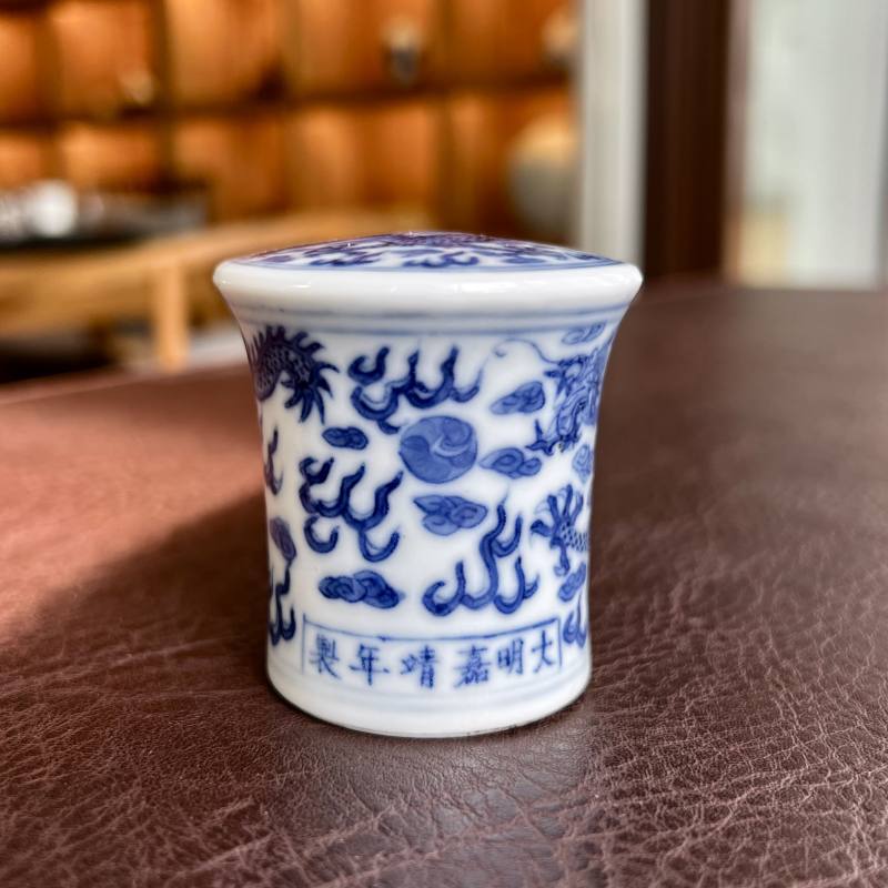 清光绪 青花云龙纹轴头一对 - 图13