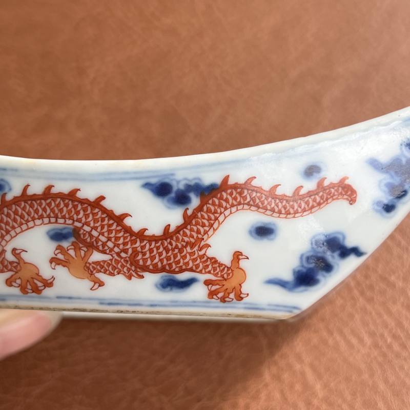 清雍正 青花矾红云龙纹茶船 - 图12