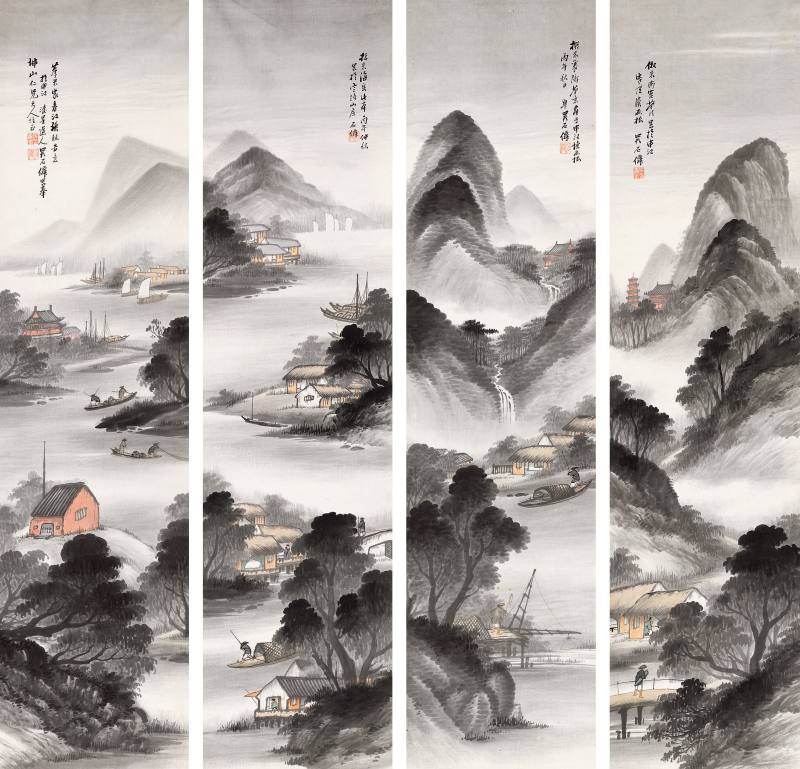 吳石仙 山水四屏