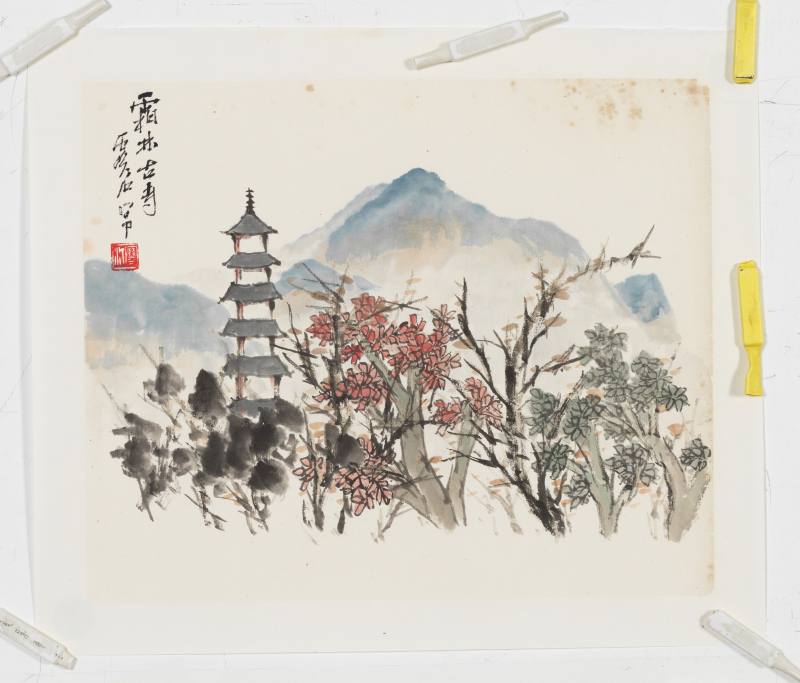 江寒汀 擬虛谷霜林古寺圖 - 图2