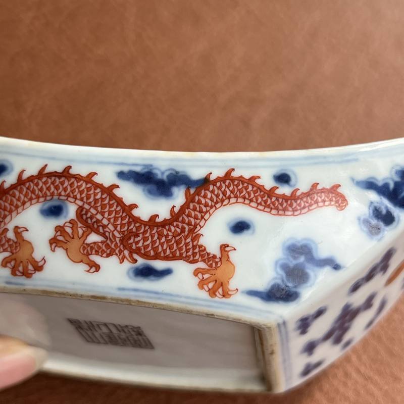 清雍正 青花矾红云龙纹茶船 - 图14