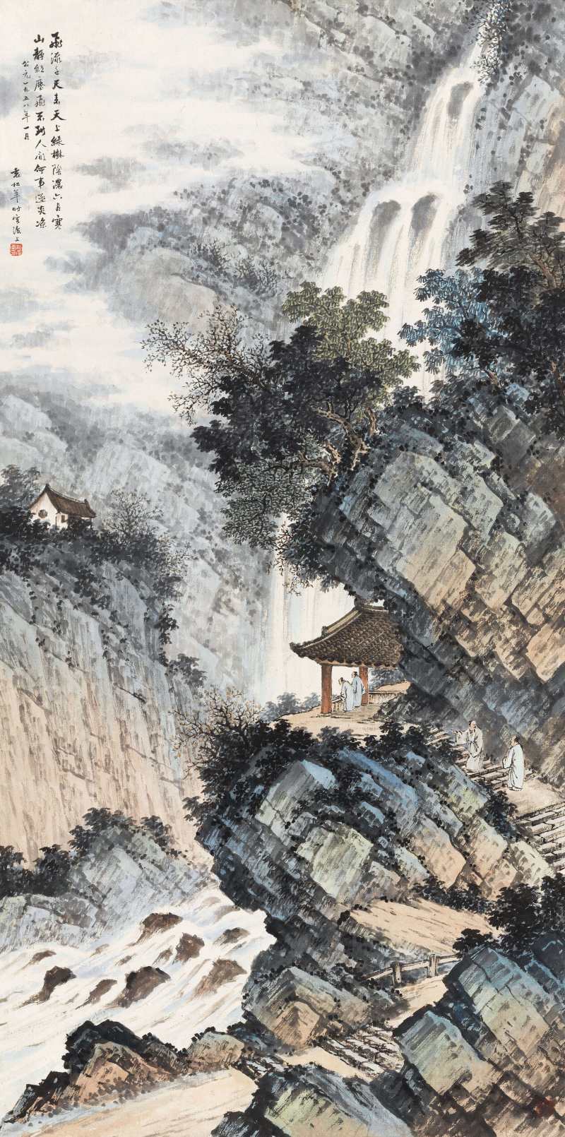 1958年作 袁松年 觀瀑圖