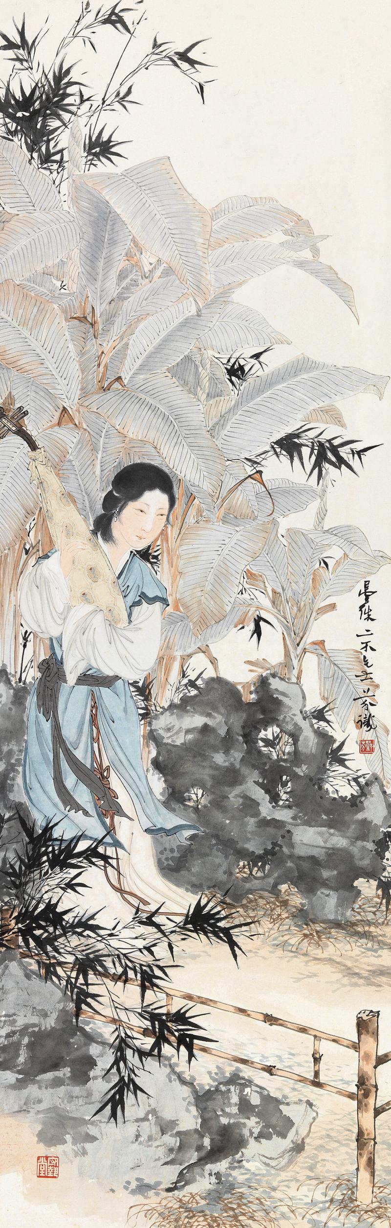 鄧 芬 蕉陰抱琴仕女