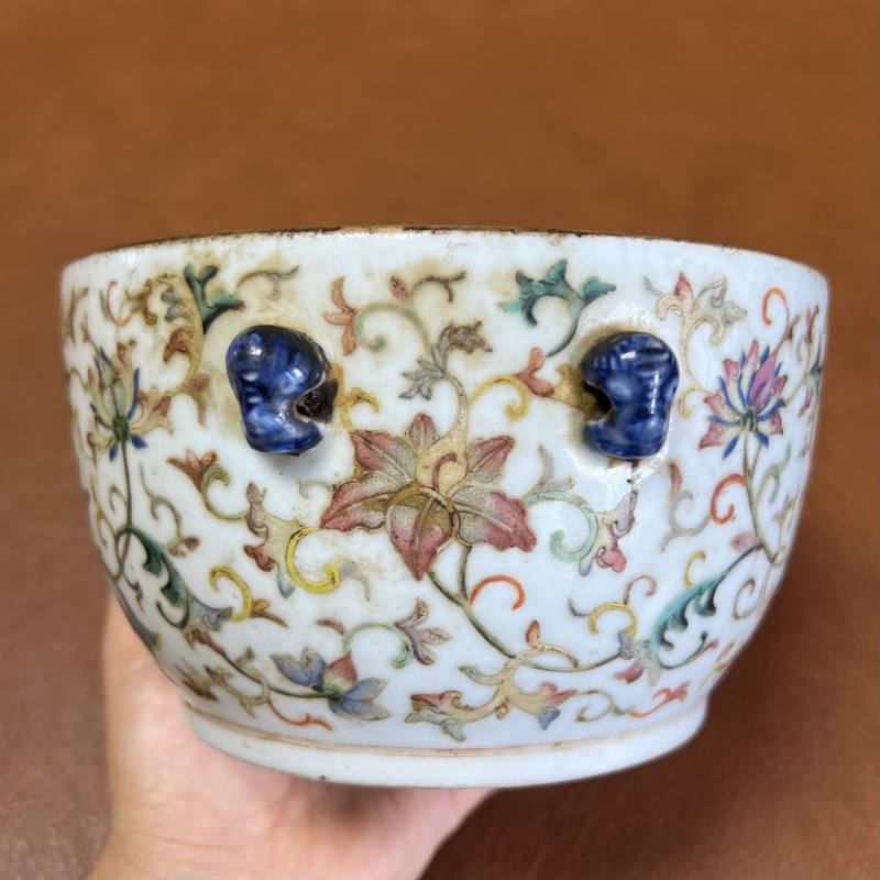 清光绪 粉彩夔凤纹狮耳缸 - 图5