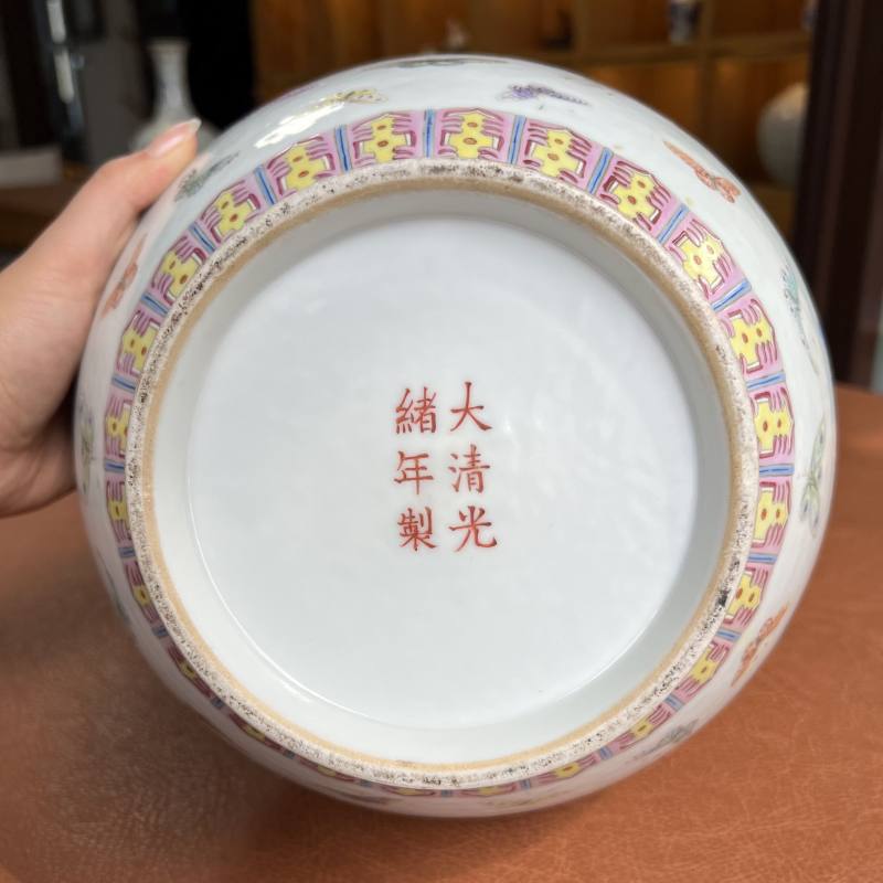 清光绪 粉彩百蝶纹玉堂春瓶一对 - 图7