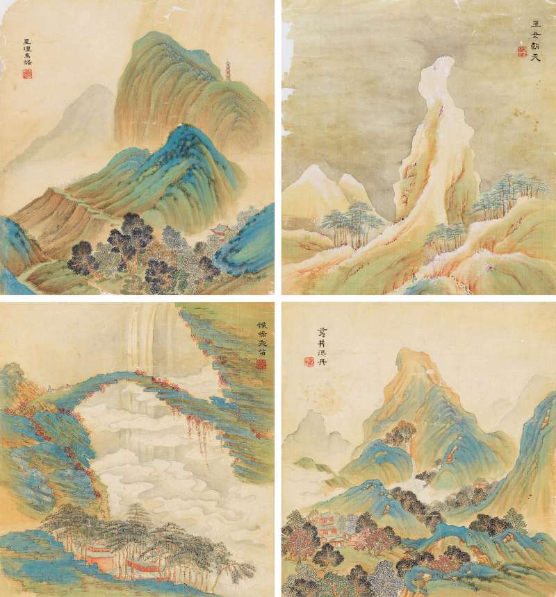 温其球 青綠山水四幀
