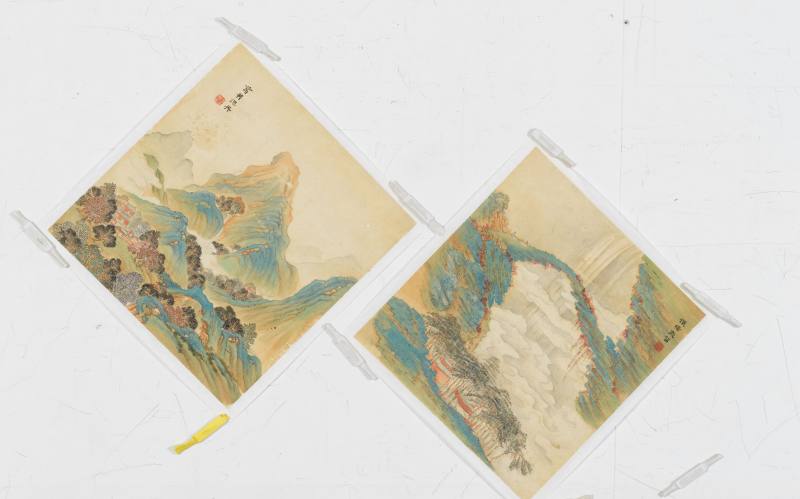 温其球 青綠山水四幀 - 图2