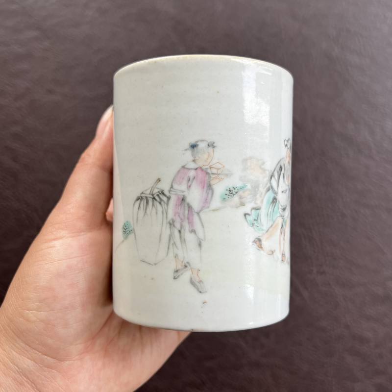 清雍正-乾隆 浅绛彩三酸图笔筒 - 图4