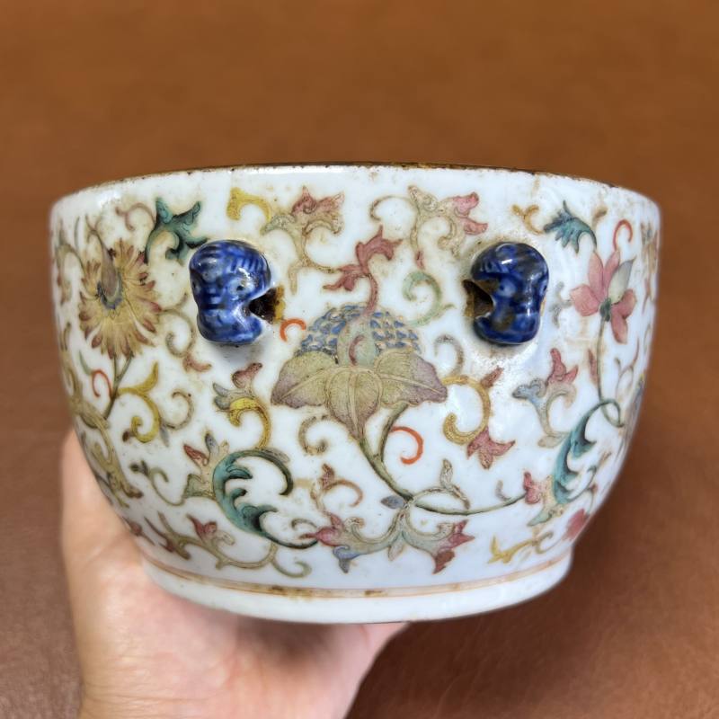 清光绪 粉彩夔凤纹狮耳缸 - 图7