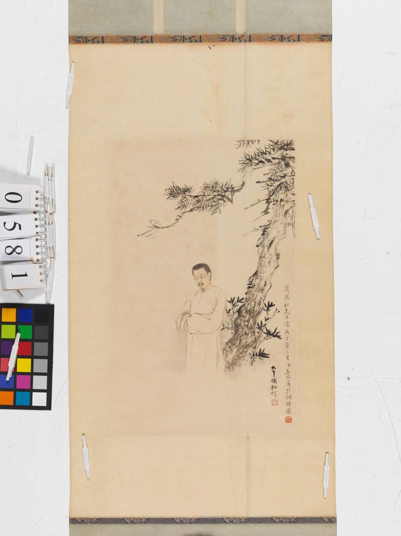 丙子（1936年）作 張大千、張善孖 松下高士 - 图2