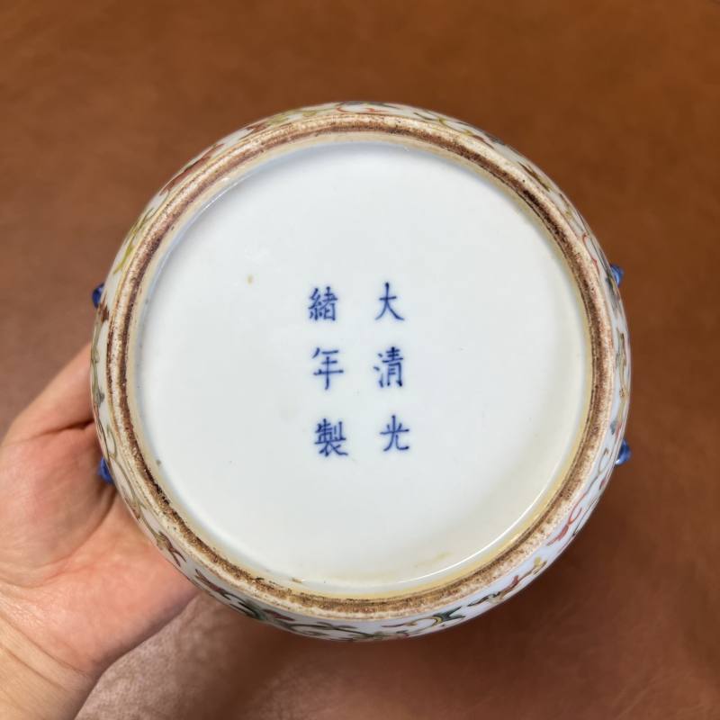 清光绪 粉彩夔凤纹狮耳缸 - 图8