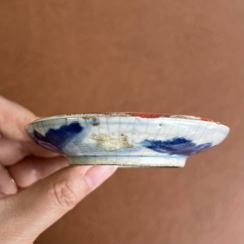 清 浆胎青花秋江遇仙图印泥盒 - 图7
