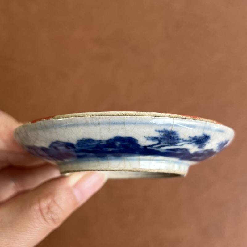 清 浆胎青花秋江遇仙图印泥盒 - 图8