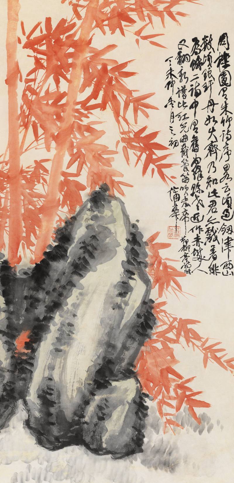 丁未（1907）年作 蒲 華 朱竹秀石圖