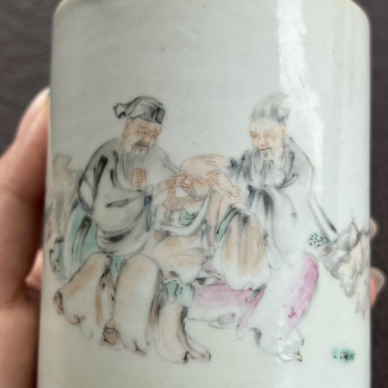 清雍正-乾隆 浅绛彩三酸图笔筒 - 图9
