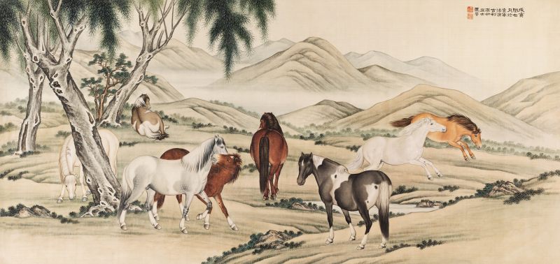 戊寅（1938年）作 馬 晉 松蔭八駿圖