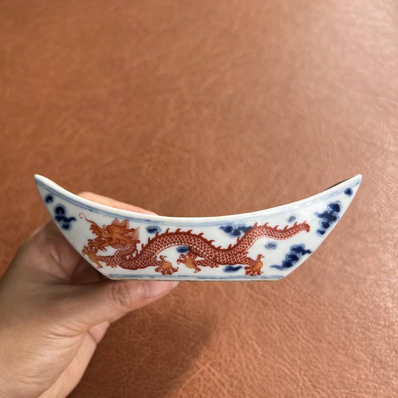 清雍正 青花矾红云龙纹茶船 - 图6