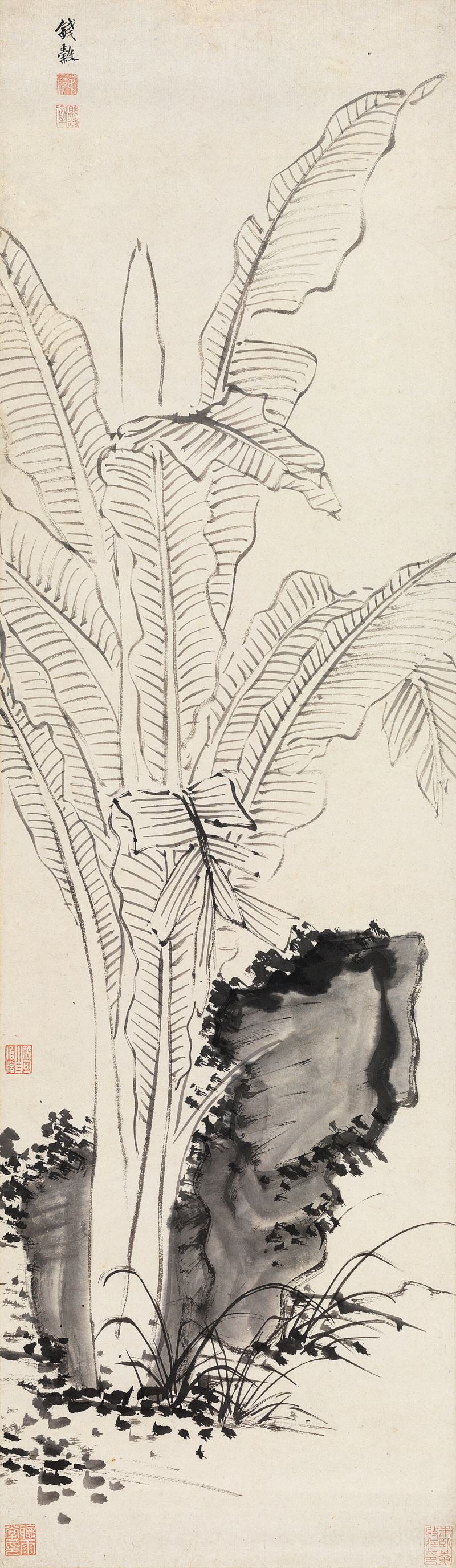 錢 穀 蕉石圖