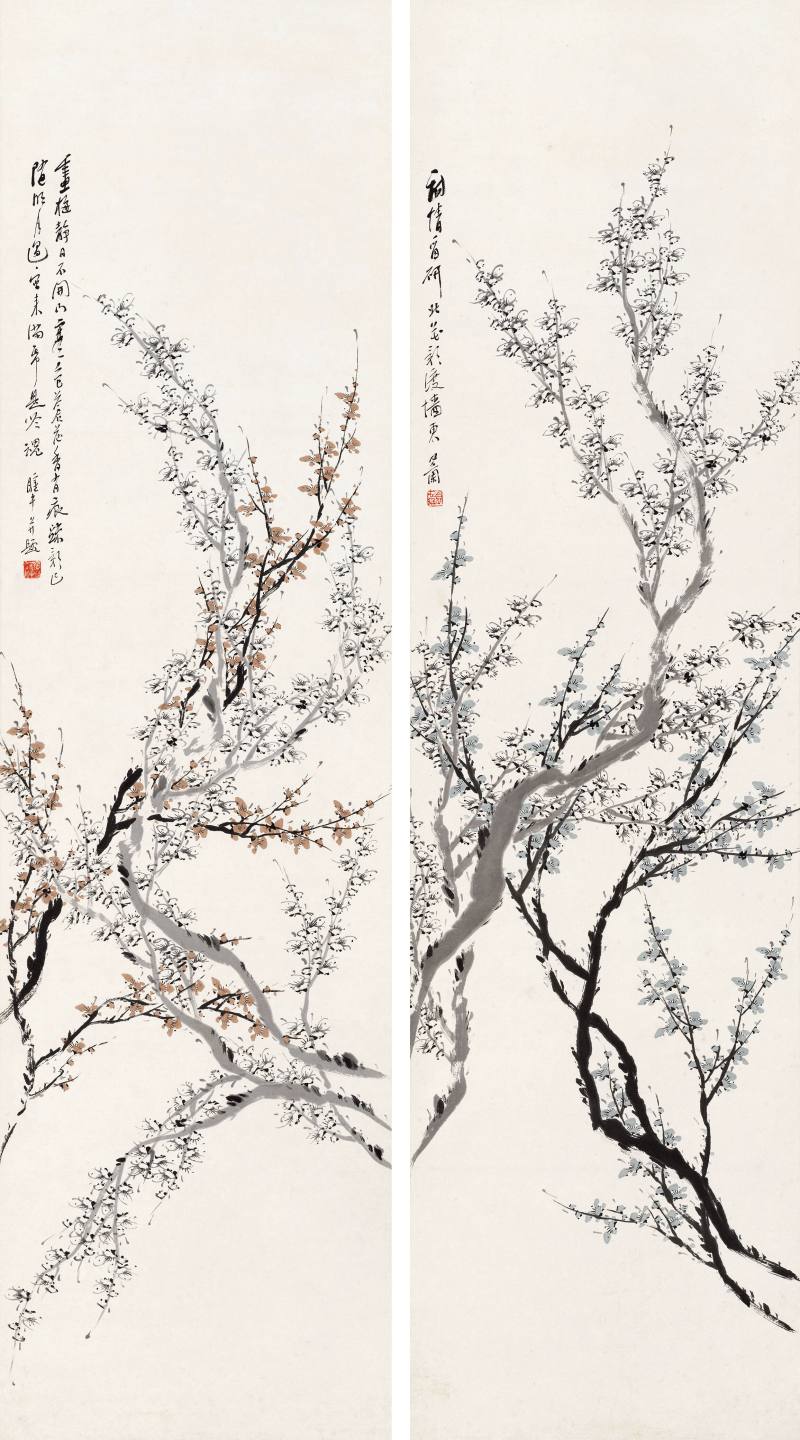 金心蘭 雙梅競芳對屏
