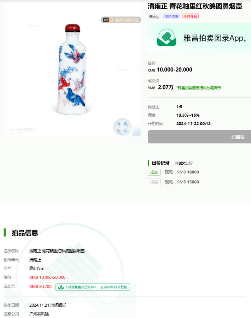 清中期 青花釉里红花蝶纹鼻烟壶 - 图16