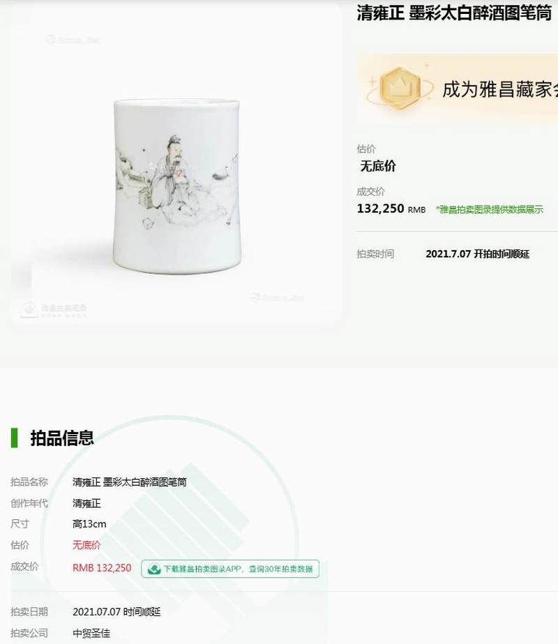 清雍正-乾隆 浅绛彩三酸图笔筒 - 图20