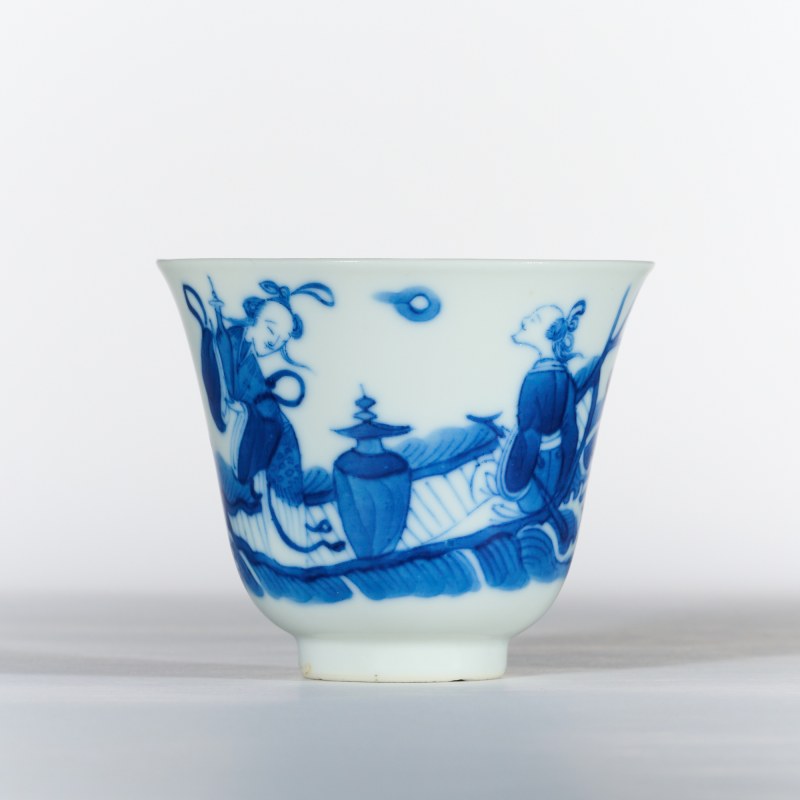 清晚期 青花仙人乘槎图仰钟杯