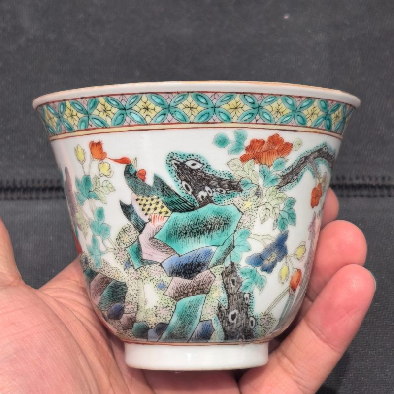清晚期 五彩洞石花卉纹仰钟杯 - 图8
