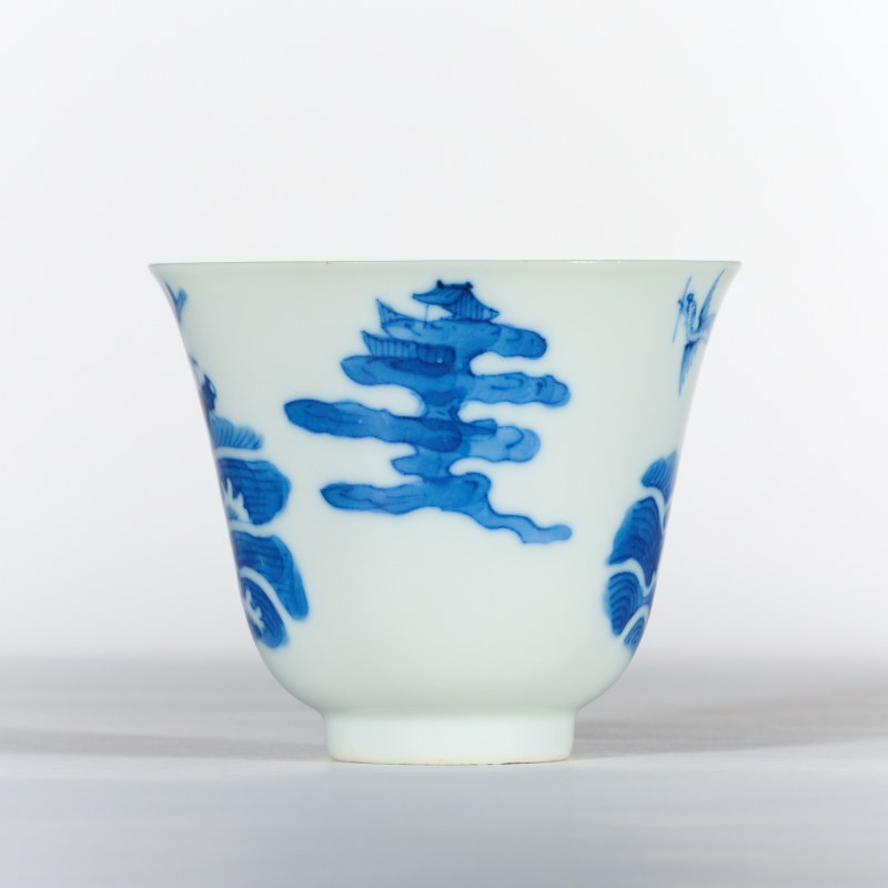 清晚期 青花仙人乘槎图仰钟杯 - 图3