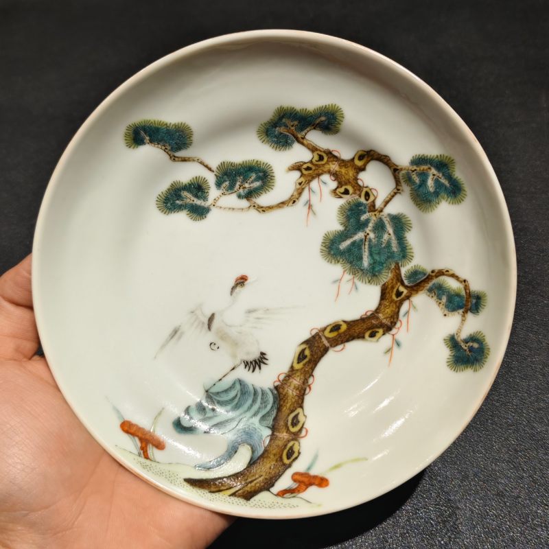 清晚期 粉彩松鹤延年盘 - 图3