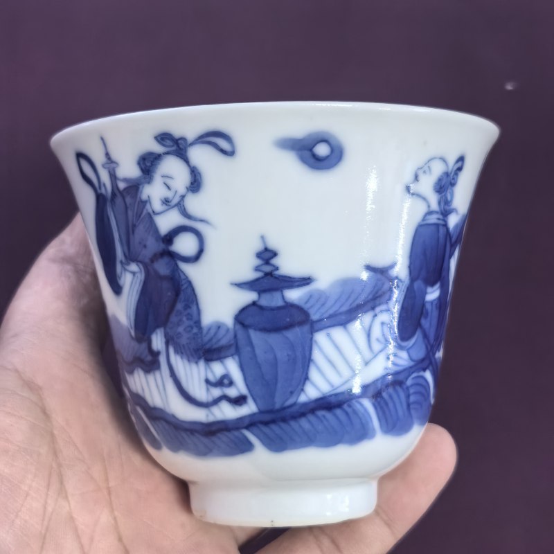 清晚期 青花仙人乘槎图仰钟杯 - 图6