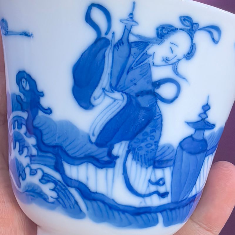 清晚期 青花仙人乘槎图仰钟杯 - 图8