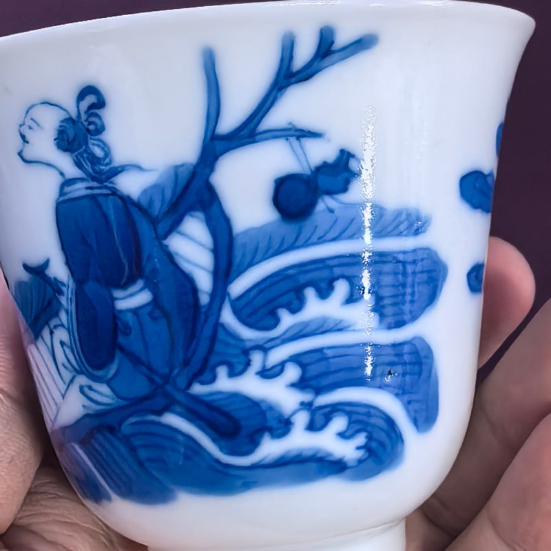清晚期 青花仙人乘槎图仰钟杯 - 图9