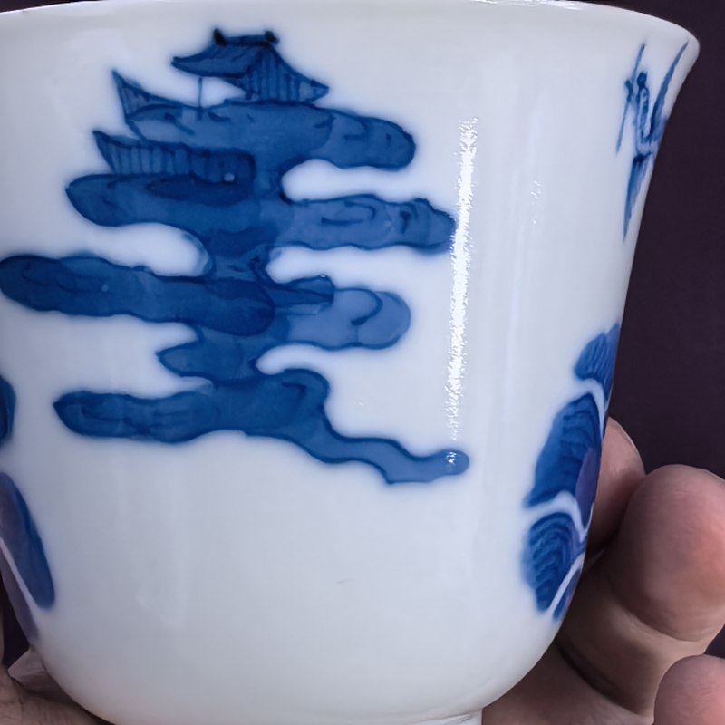 清晚期 青花仙人乘槎图仰钟杯 - 图10