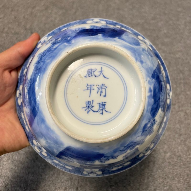 清康熙 青花人物故事图折沿碗 - 图7