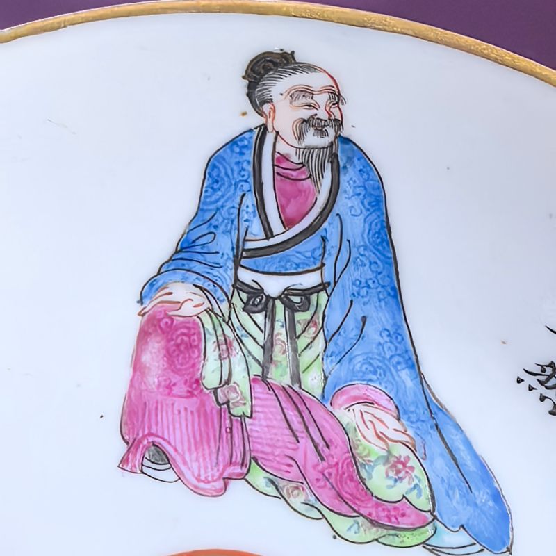 清道光 粉彩无双谱折腰盘 - 图5