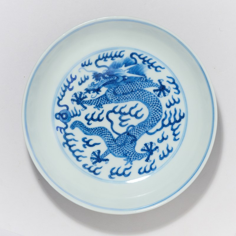 清光绪 青花云龙纹盘