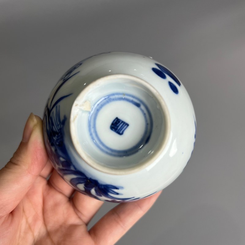清代康熙 青花洞石花卉纹杯 - 图7