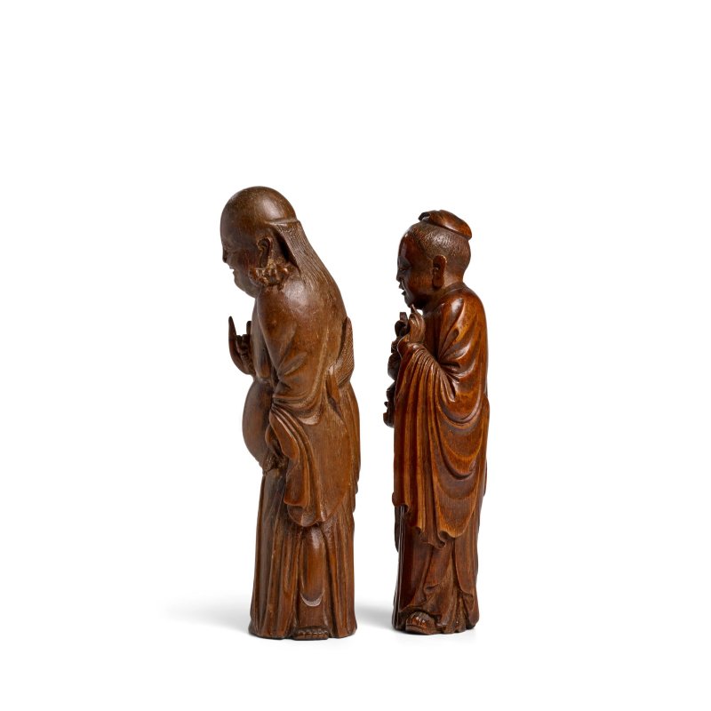 清 竹根雕道教神祇兩件 藍采和 劉海 | TWO BAMBOO ROOT CARVINGS OF DAOIST IMMORTALS, LAN CAIHE AND LIU HAI - 图2