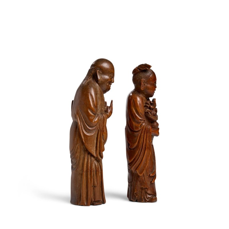 清 竹根雕道教神祇兩件 藍采和 劉海 | TWO BAMBOO ROOT CARVINGS OF DAOIST IMMORTALS, LAN CAIHE AND LIU HAI - 图7