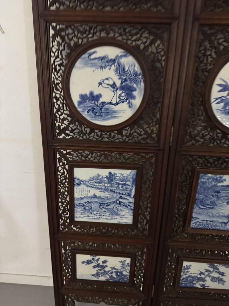 清 青花耕織圖花鳥屏風八扇 - 图15