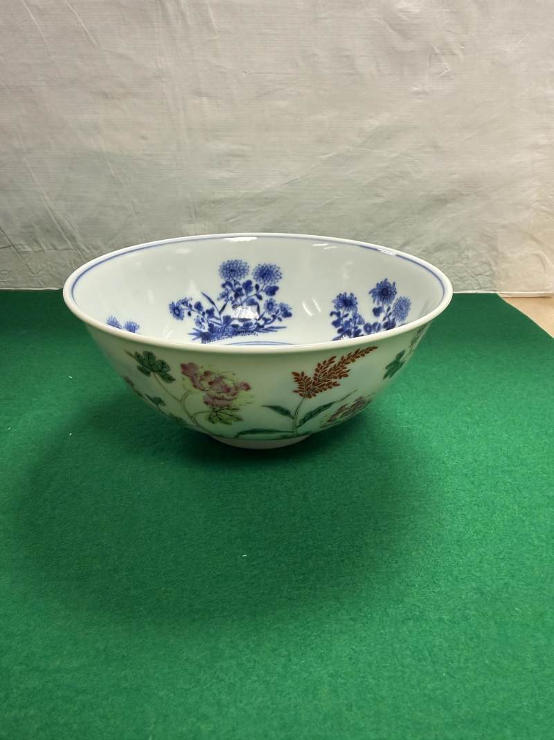 清道光 外粉彩花鳥紋內青花折枝花卉紋碗 - 图4