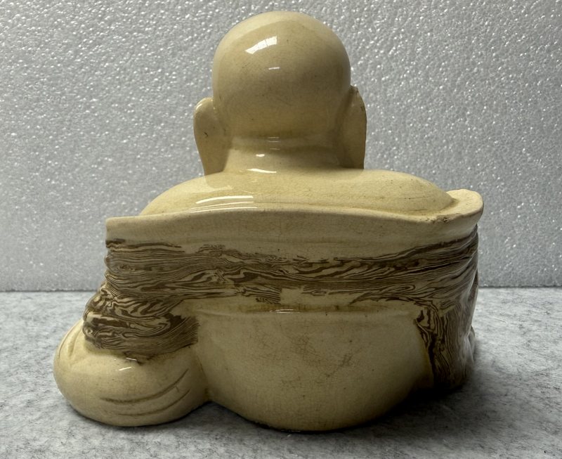 明 漳州窯絞胎米黃釉布袋和尚 - 图4